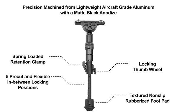 UTG Recon Flex M-LOK Bipod Aircraft Aluminum Matte Black Center Height 5.7"-8"