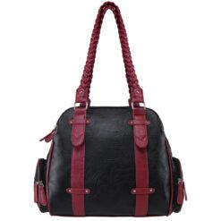 VISM Concealed Carry Braided Shoulder Bag - Black w/ Burgundy Trim