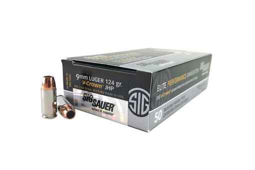 Sig Sauer E9MMA2-50 Elite V-Crown 9mm 124-Grain JHP Ammo Handgun Ammo - 50 Rounds - AR15 Discounts