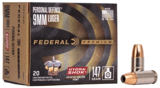 Federal P9HS2 Premium Personal Defense 9mm Luger 147 gr Hydra-Shok Jacketed Hollow Point Handgun Ammo - 20 Rounds - AR15 Discounts