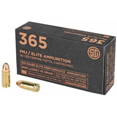 Sig Sauer Elite Performance Ball Ammunition 9MM 115 Grain Full Metal Jacket Handgun Ammo - 50 Rounds