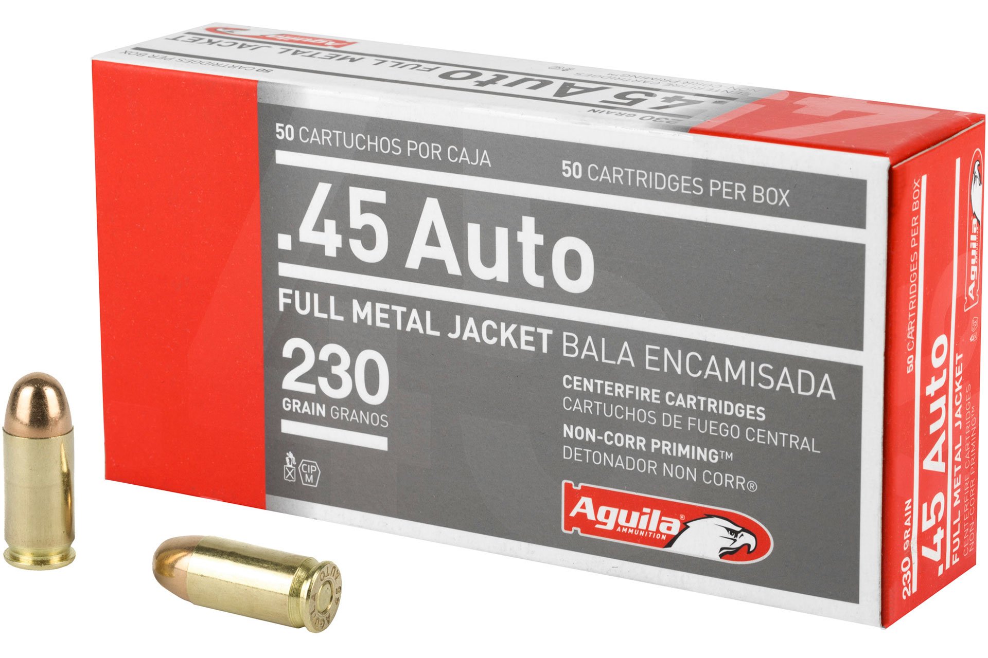 Aguila Ammunition Pistol 45 ACP 230 Grain Full Metal Jacket Handgun Ammo - 50 Rounds
