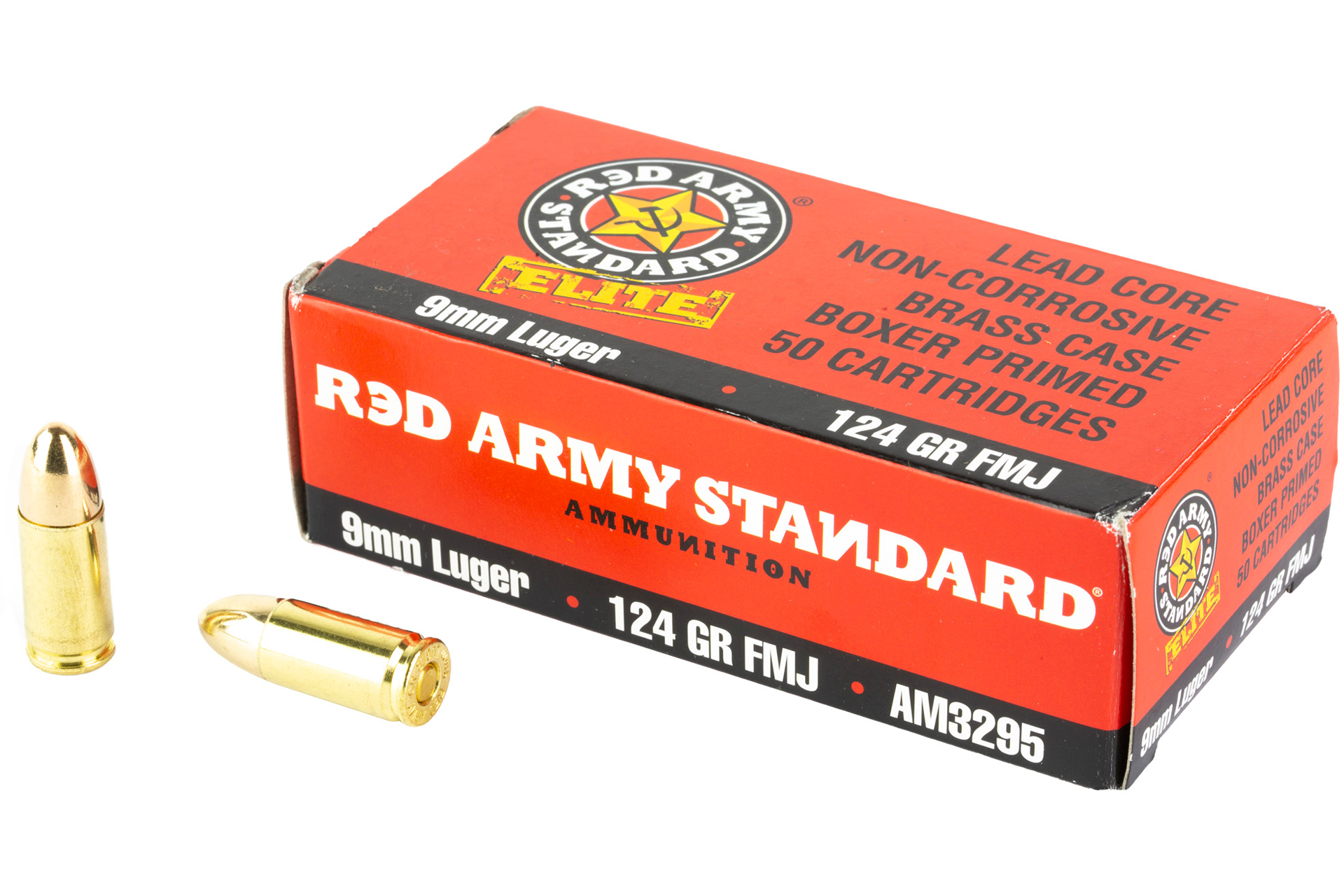 Century Arms Red Army Standard Elite 9MM 124Gr Full Metal Jacket Handgun Ammo - 50 Rounds