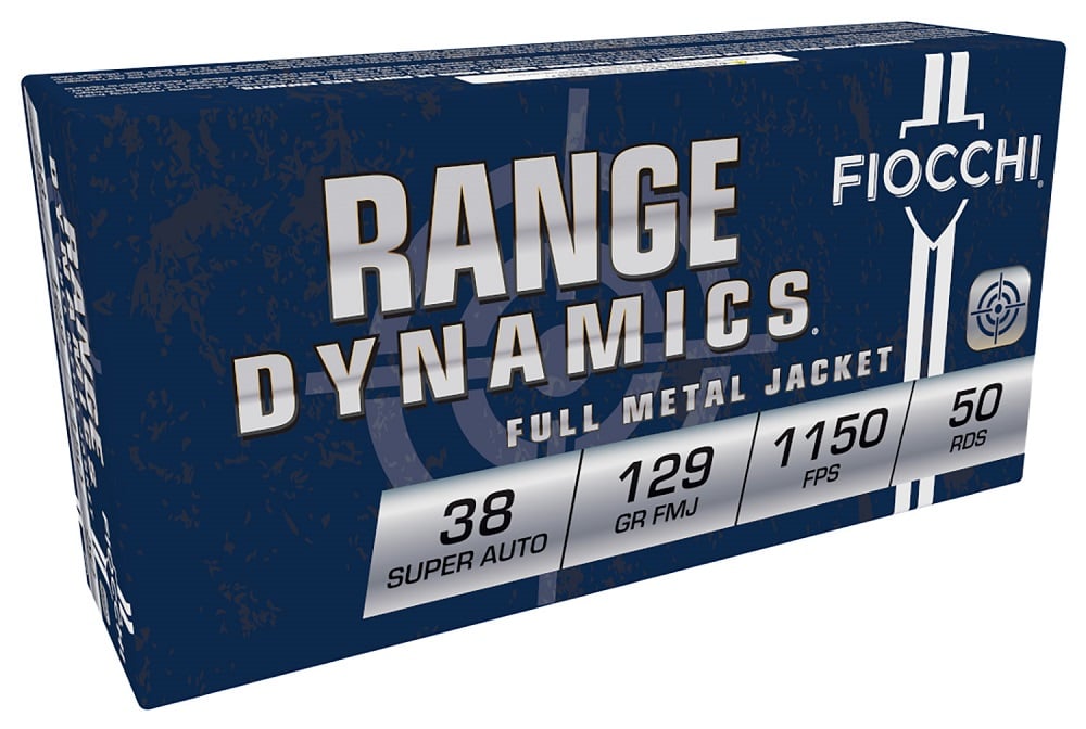 Fiocchi 38SA Range Dynamics 38 Super 129 gr Full Metal Jacket (FMJ) Handgun Ammo - 50 Rounds