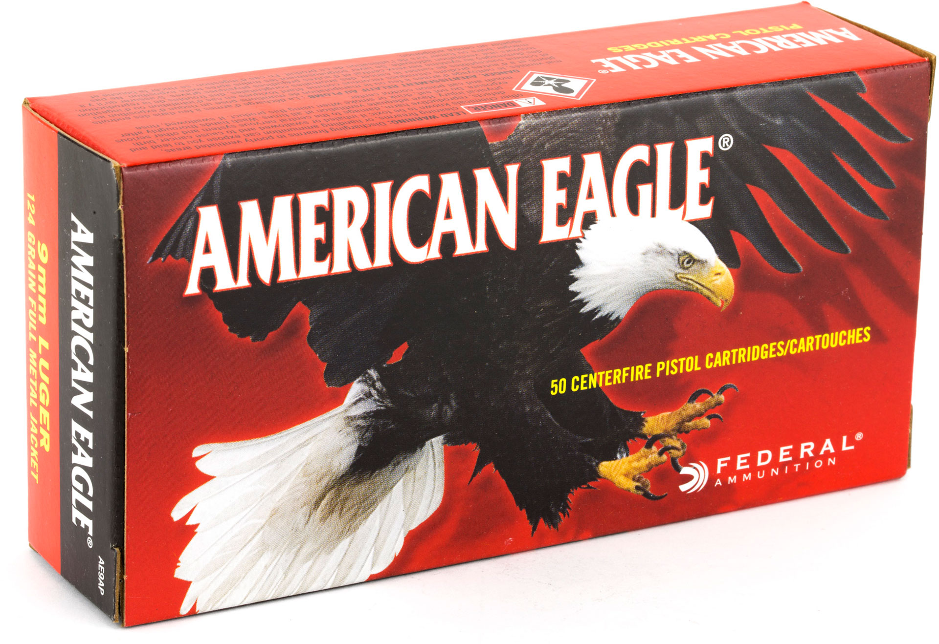 Federal American Eagle 9MM 124 Grain Full Metal Jacket Handgun Ammo - 50 Rounds