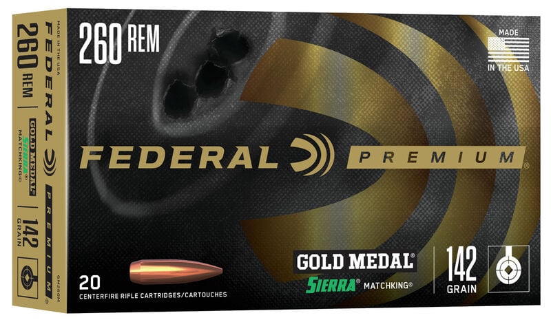 Federal GM260M Gold Medal 260 Rem 142 gr Sierra MatchKing Hollow Point Boat-Tail Rifle Ammo - 20 Rounds