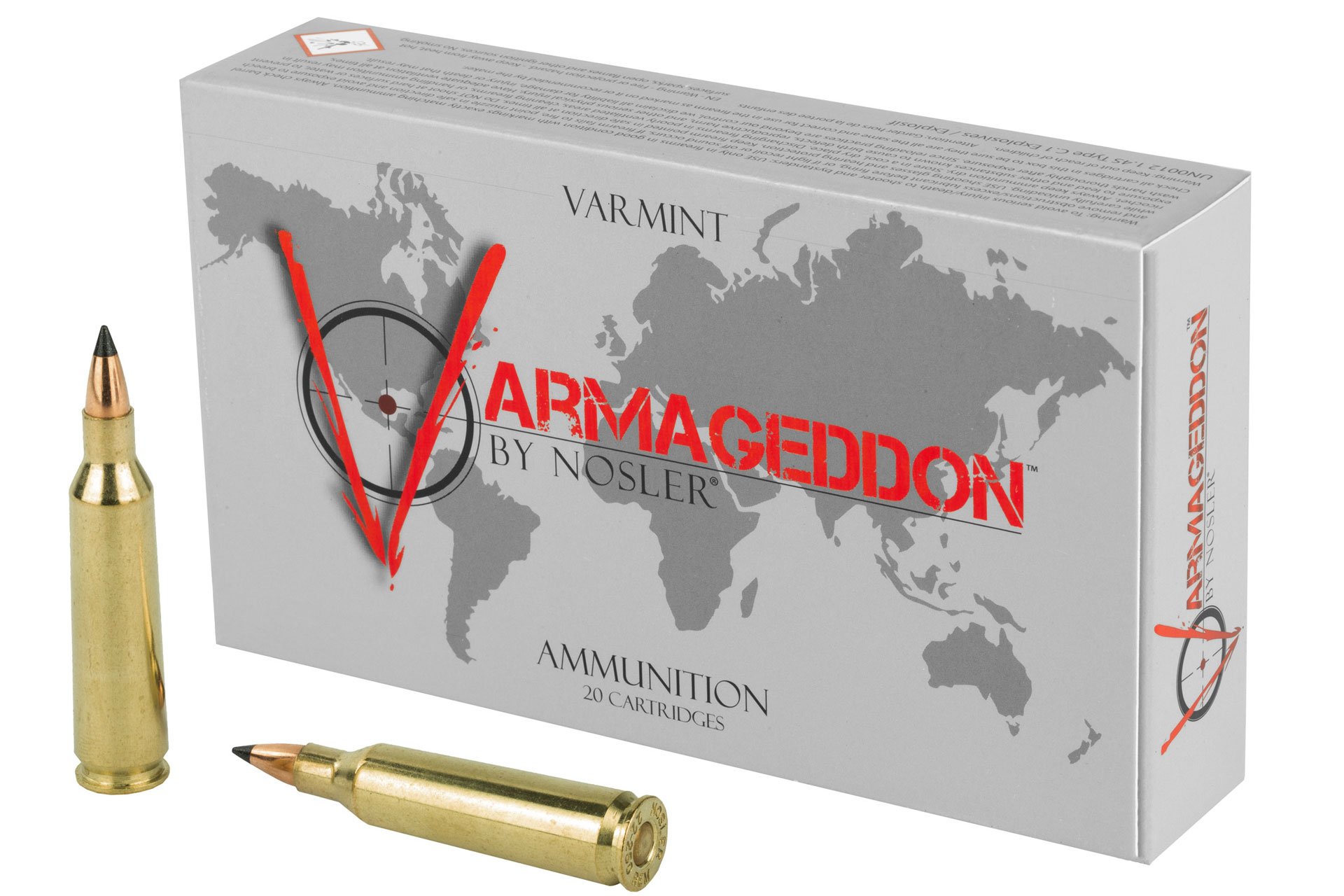 NOSLER Varmageddon 22-250 Remington 55 Grain Flat Base Tipped Rifle Ammo - 20 Rounds