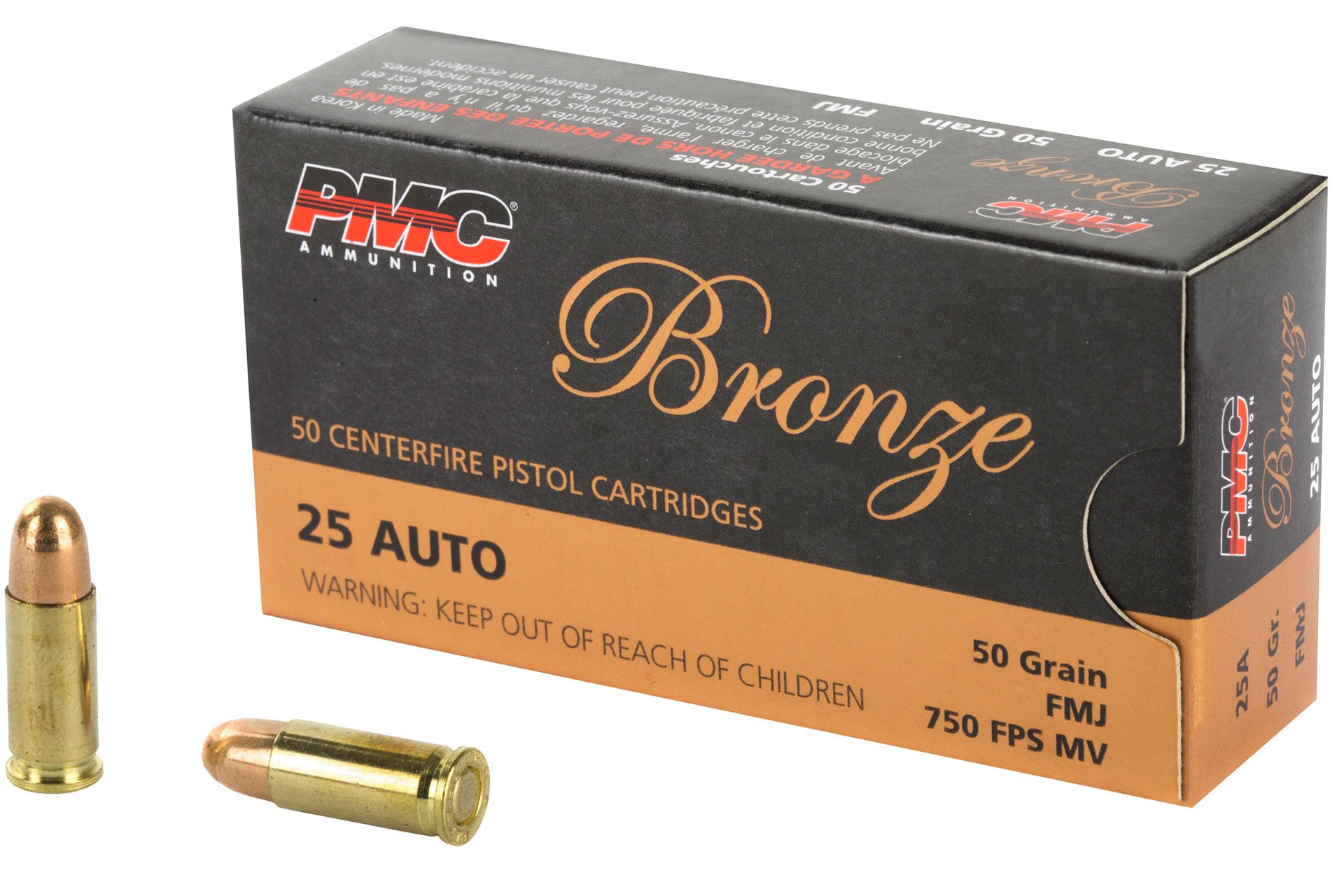 PMC Bronze 25 ACP 50 Grain Full Metal Jacket Handgun Ammo - 50 Rounds