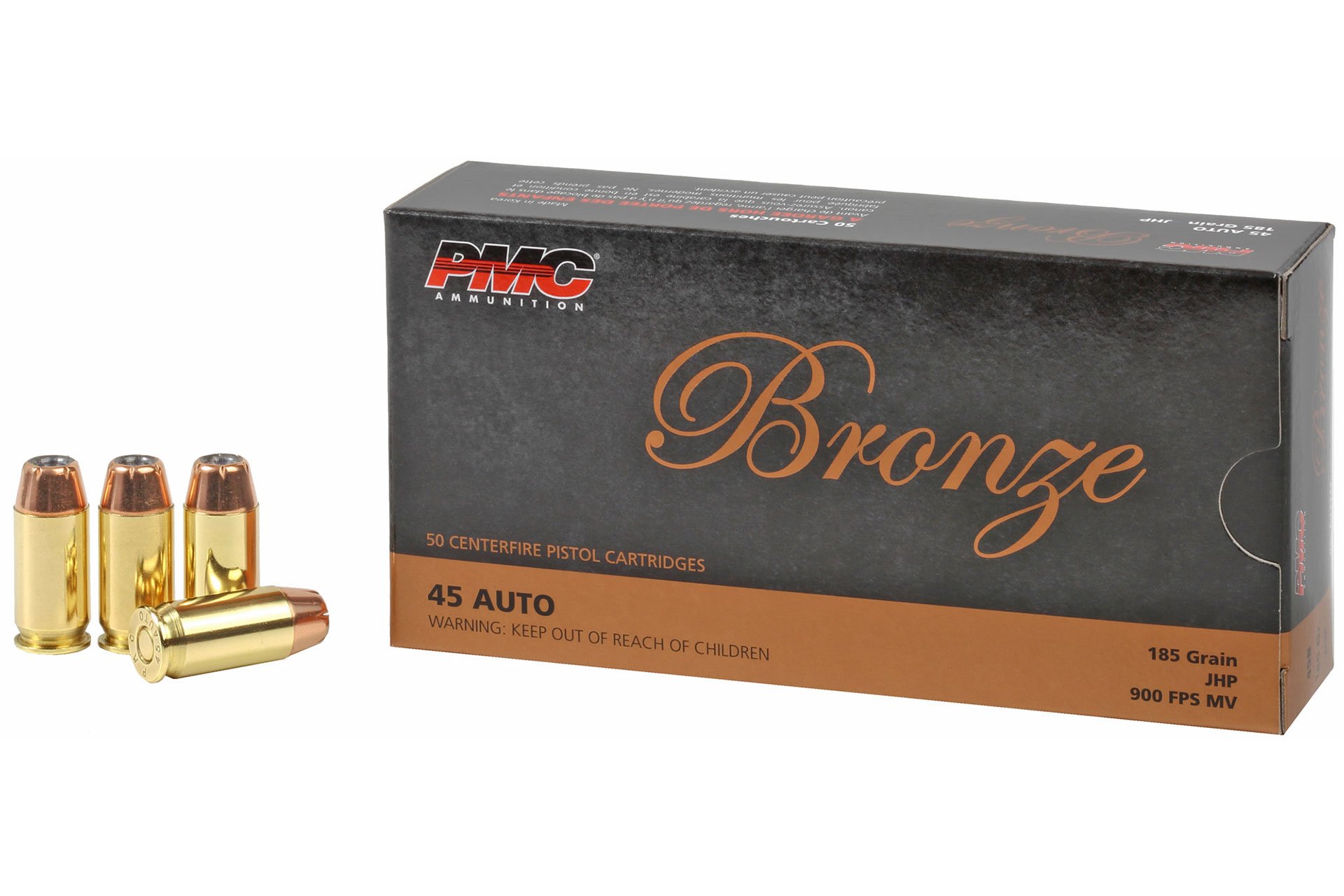 PMC Bronze 45ACP 185 Grain Jacketed Hollow Point Handgun Ammo - 50 Rounds