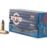 PPU PPH38SU Handgun 38 Super +P 130 gr Full Metal Jacket (FMJ) Handgun Ammo – 50 Rounds
