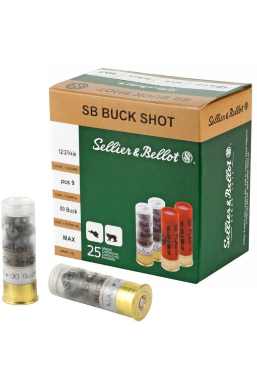 Sellier & Bellot SB12BSG Shotgun 12 Gauge 2.75 9 Pellets 00 Buck Shot Shotgun Ammo - 25 Rounds - Sellier and Bellot