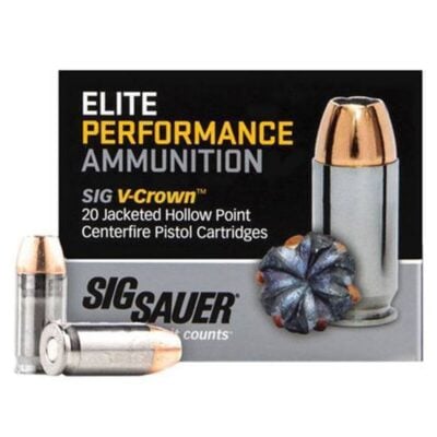SIG Sauer E10MM120 Elite V-Crown 10mm Auto 180 gr Jacketed Hollow Point (JHP) Handgun Ammo - 20 Rounds