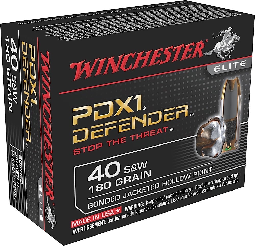 Winchester Ammo S40SWPDB1 PDX1 Defender 40 S&W 180 gr Bonded Jacket Hollow Point Handgun Ammo - 20 Rounds