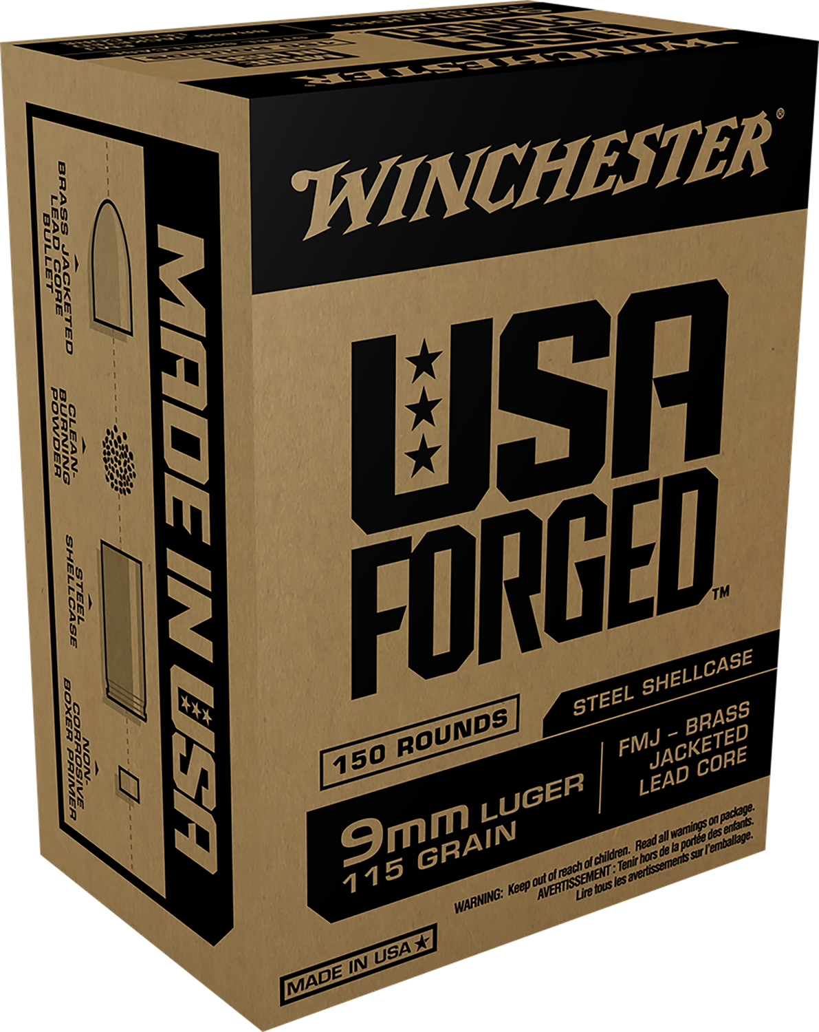 Winchester Ammo WIN9S USA Forged 9mm Luger 115 gr Full Metal Jacket (FMJ) Steel Case Handgun Ammo - 150 Rounds
