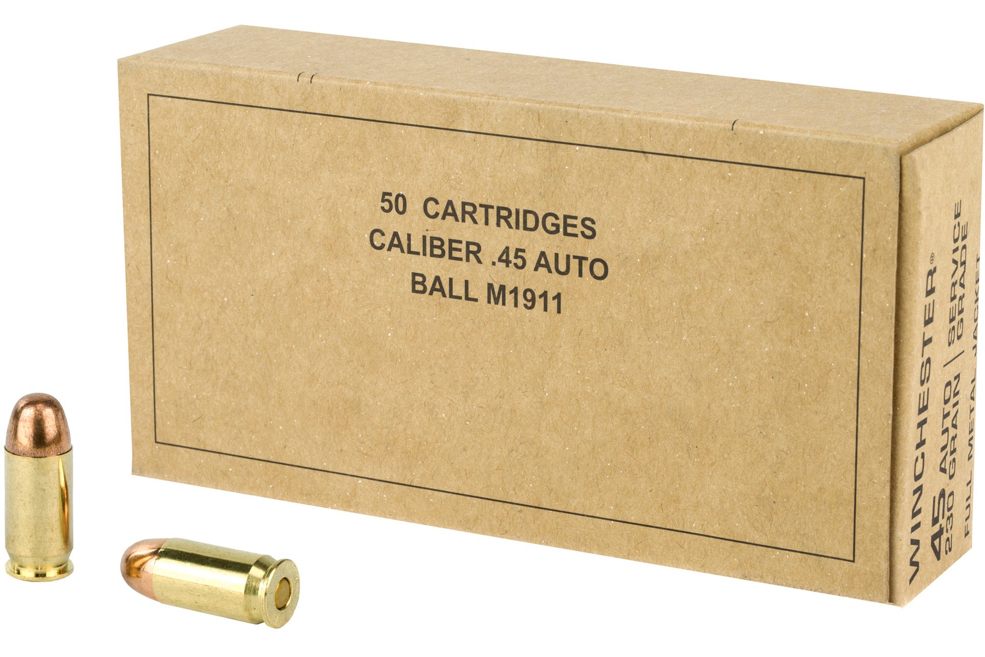 Winchester Ammunition Service Grade 45 ACP 230Gr Full Metal Jacket Handgun Ammo - 50 Rounds