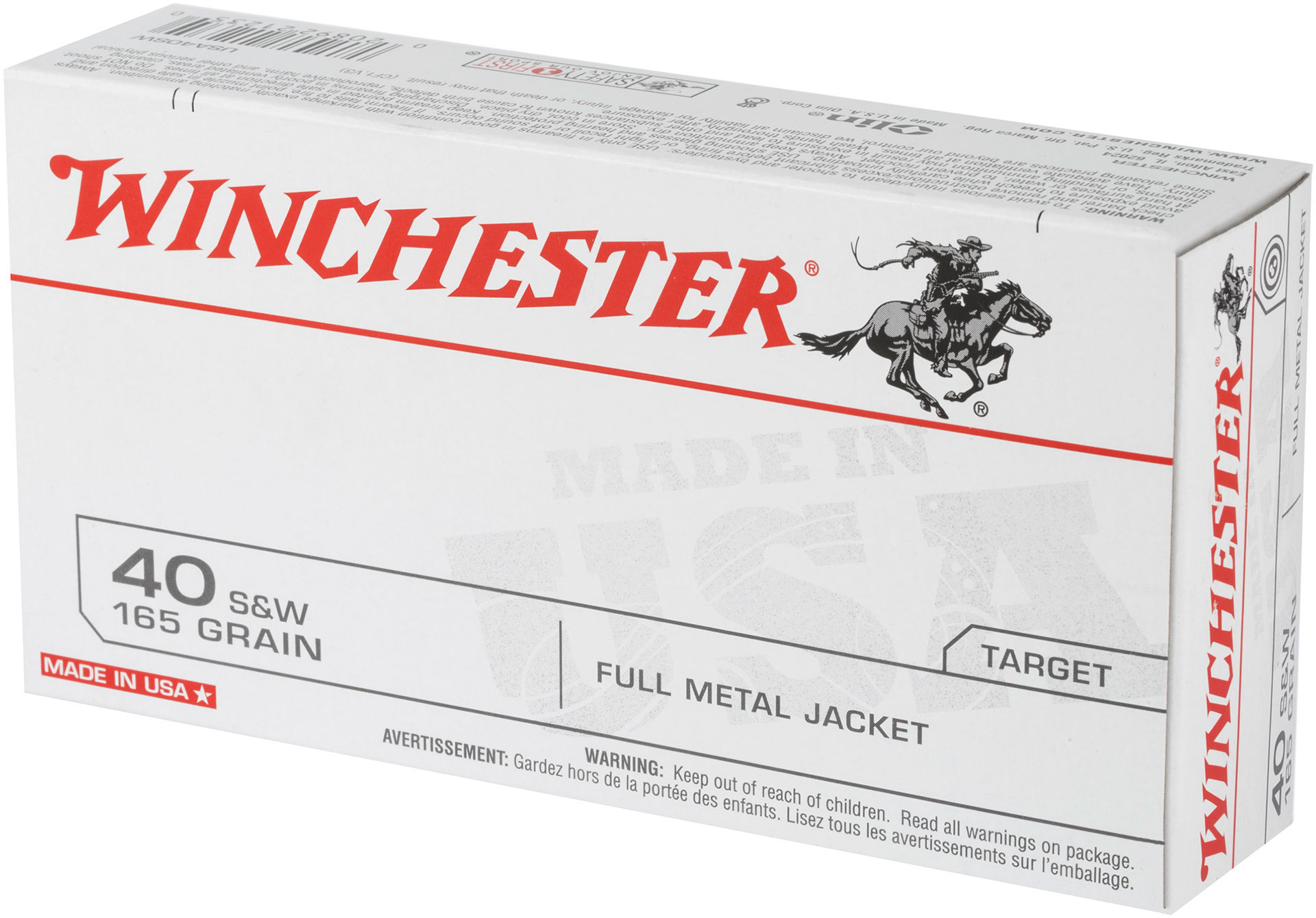 Winchester Ammunition USA 40 S&W 165 Grain Full Metal Jacket Handgun Ammo - 50 Rounds