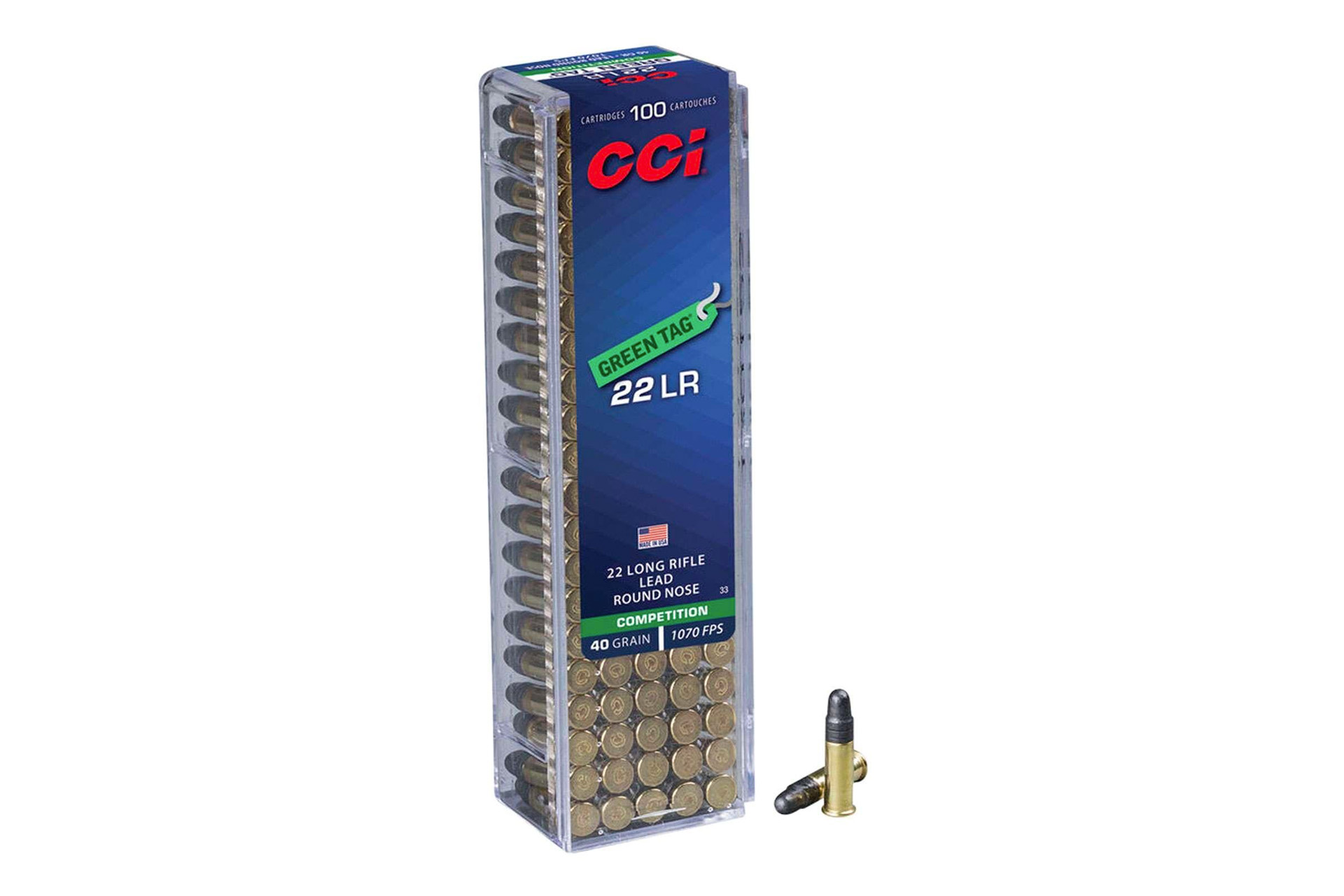 CCI 0033 22LR Green Tag Match Competition 1070FPS 40gr Rimfire Ammo - 100 Rounds