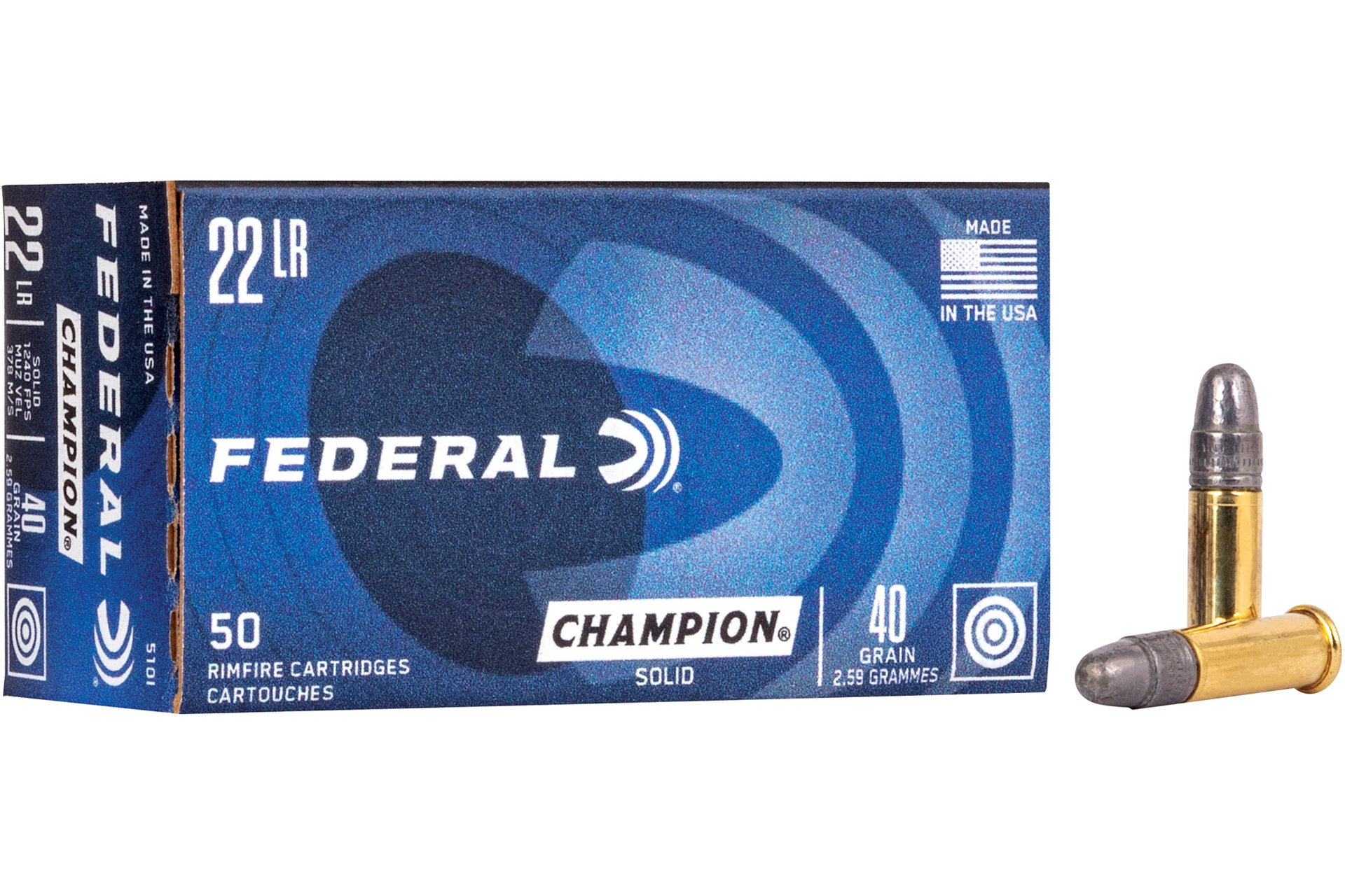 Federal Lightning 22LR 40 Grain Solid Rimfire Ammo - 50 Rounds