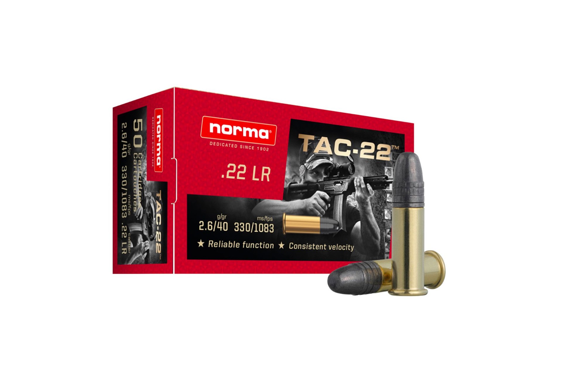Norma TAC-22 LONG RIFLE 40gr Lead Round Nose Rimfire Ammo - 50 Rounds