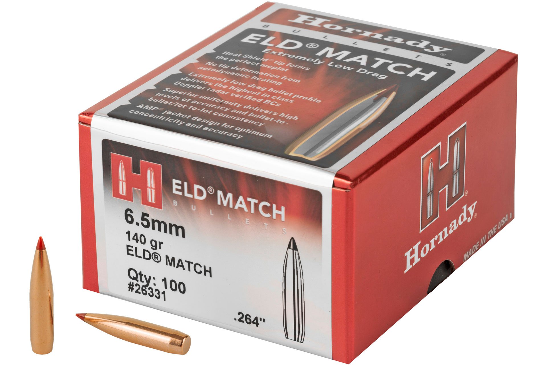 Hornady ELD-M .264 Diameter 6.5MM 140 Grain Ballistic Tip, 100 Count