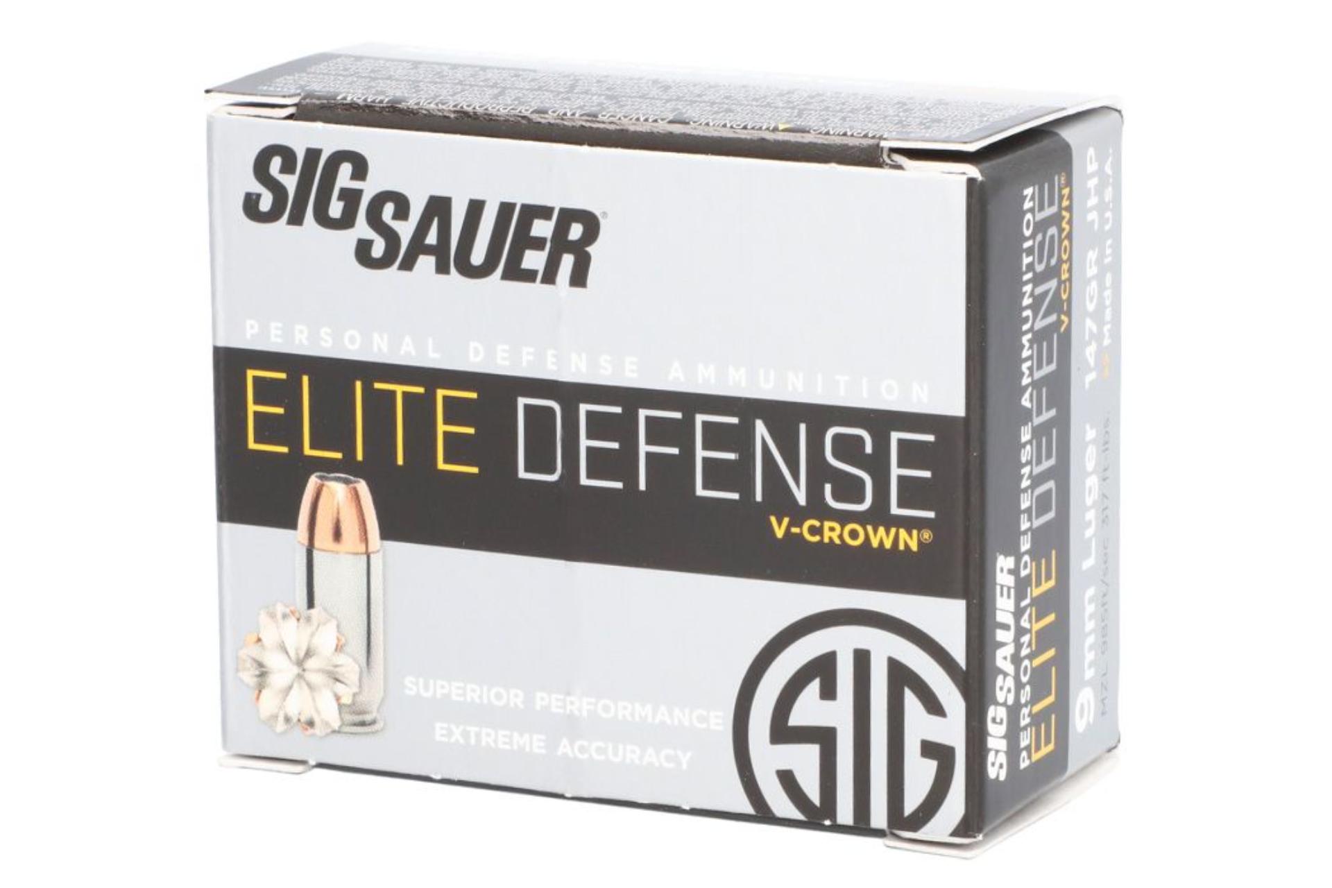 Sig 9mm Elite Performance V-Crown 147Gr Ammo JHP Handgun Ammo - 20 Rounds