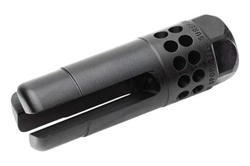 SureFire WARCOMPSPORT5561228 Warcomp Sport Flash Hider 22 Cal (5.56mm) 1/2"-28 tpi, Open Tine 3-Prong, Ported Black Stainless Steel - 