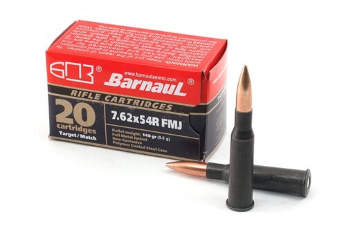 Barnaul Ammo BRN762X54RFMJ148 Rifle Ammo 7.62x54mmR 148 gr Full Metal Jacket (FMJ) Rifle Ammo - 20 Rounds - 