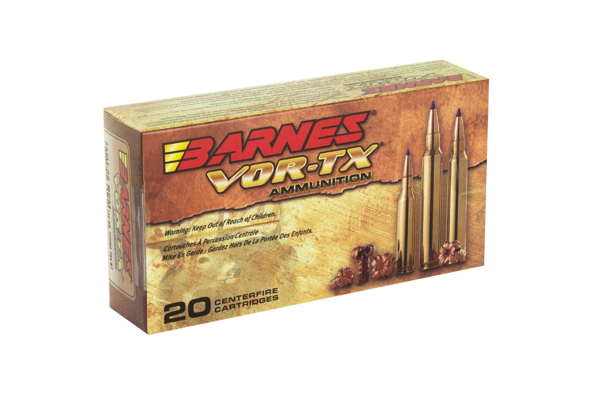 Barnes VOR-TX 7MM-08 120 Grain Tipped Triple Shock X Boat Tail Lead Free California Certified Nonlead Ammunition Rifle Ammo - 20 Rounds