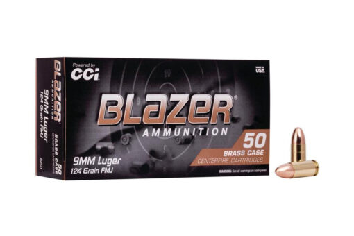 CCI 5201 Blazer Brass 9mm 124 GR FMJ Handgun Ammo - 1000 Rounds