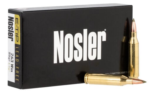 Nosler 40030 E-Tip 243 Win 90 gr 3050 fps E-Tip Lead-Free Rifle Ammo - 20 Rounds -