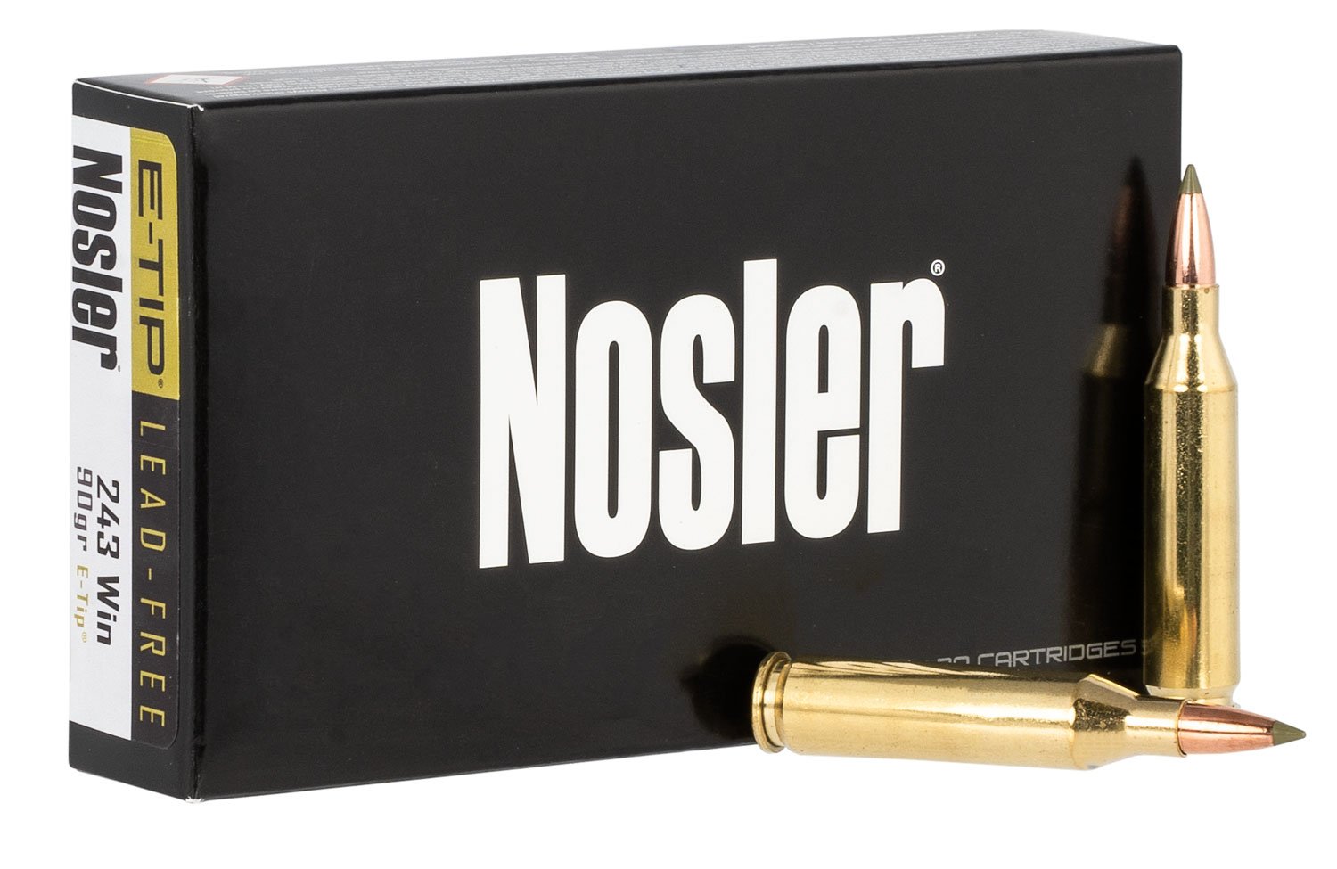 Nosler 40030 E-Tip 243 Win 90 gr 3050 fps E-Tip Lead-Free Rifle Ammo - 20 Rounds