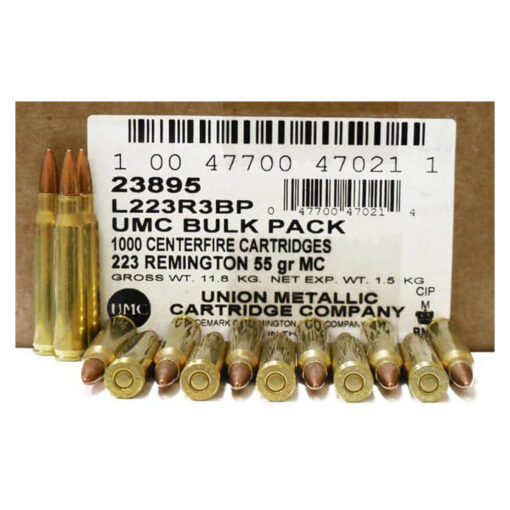 Remington UMC 223 Remington 55Gr FMJ Bulk Pack Brass Casing Rifle Ammo - 1000 Rounds -