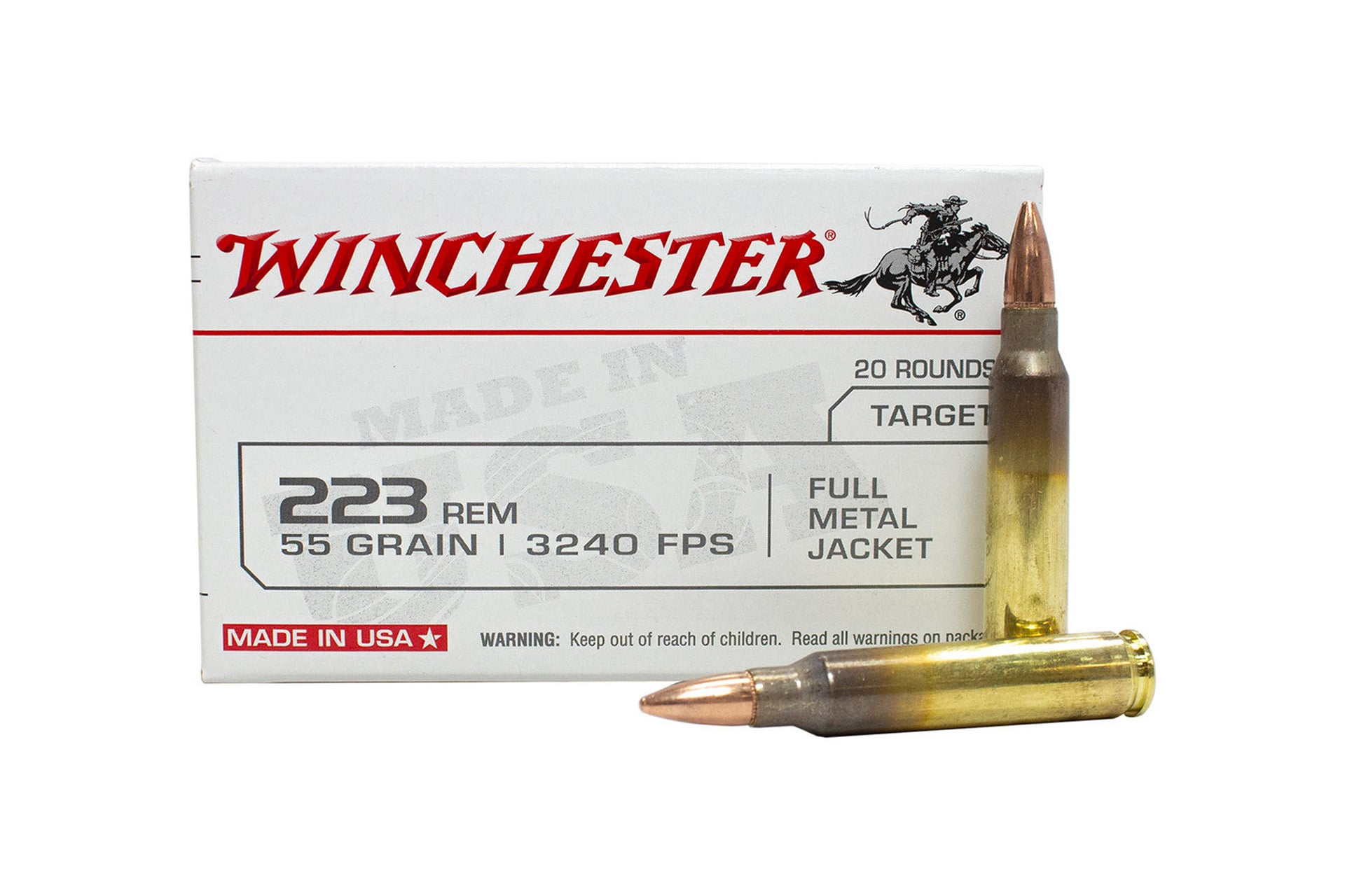 Winchester USA .223 Ammo 55 Grain FMJ USA White Box Rifle Ammo