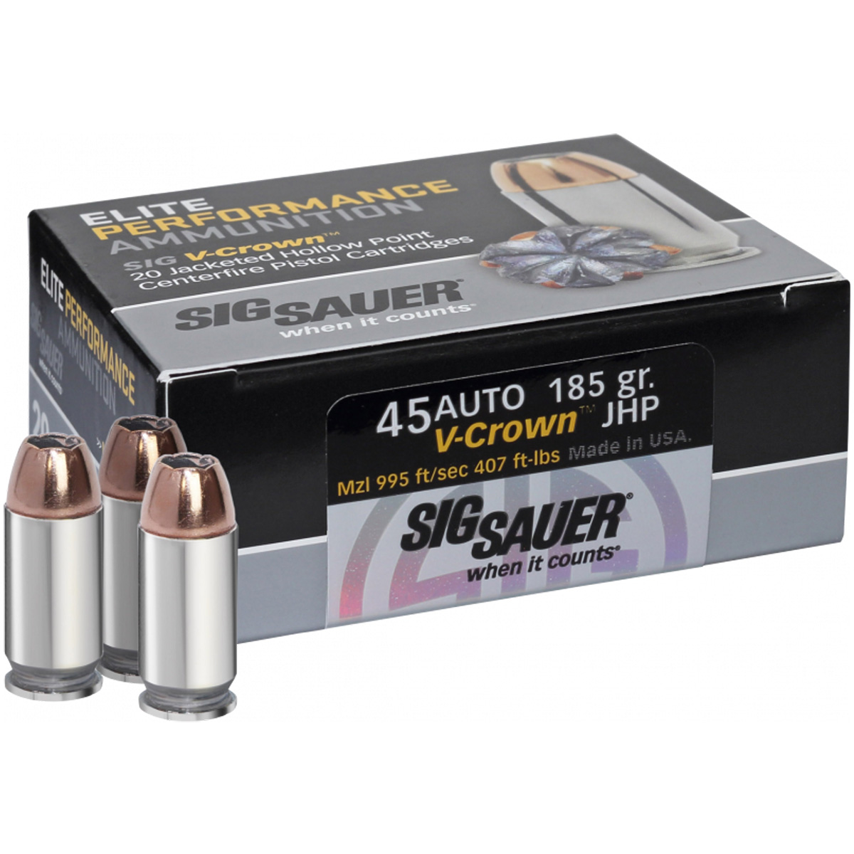 Sig Sauer .45 ACP 185gr V-CROWN – 500rd