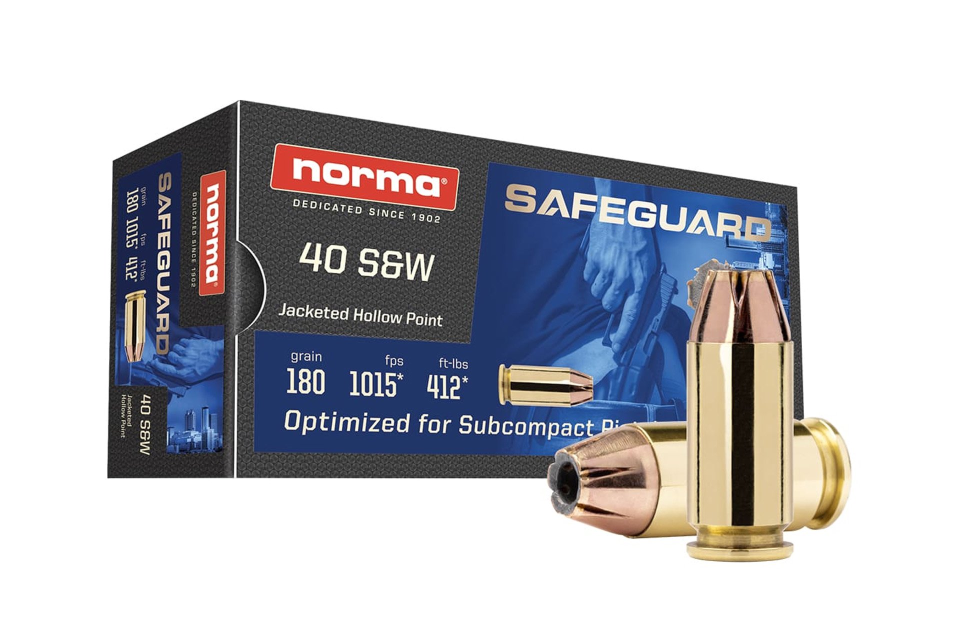 Norma Safeguard 40 S&W 180 Grain Jacketed Hollow Point Handgun Ammo - 50 round box