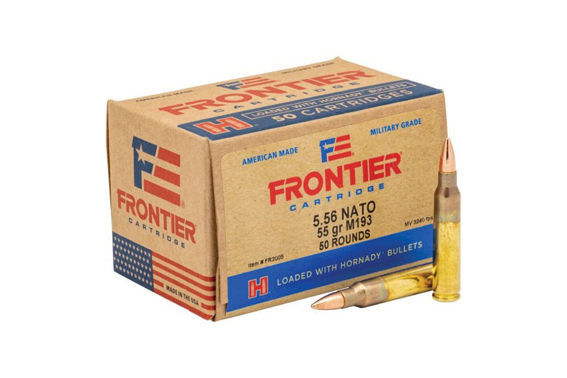 Hornady FR2005 Frontier 5.56mm NATO M193 55 Grain Full Metal Jacket Rifle Ammo - 50 Round Box