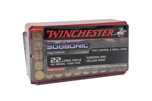 Winchester 42 Max Subsonic 22 Long Rifle 42gr HP Rimfire Ammo - 50 Rounds