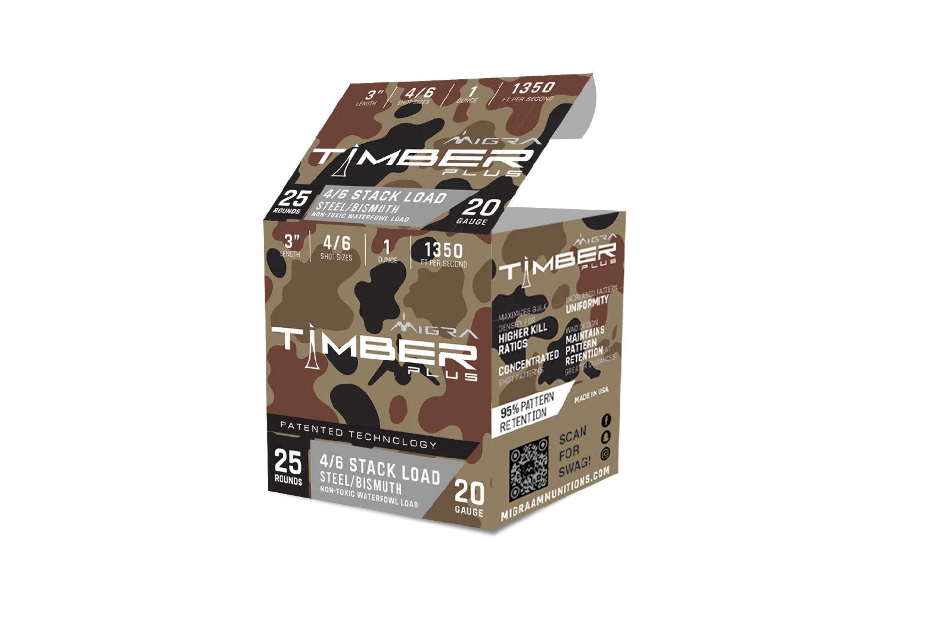 Migra Timber Plus 20 Gauge 1 oz 3" Steel/Bismuth - Staxd Load Shotgun Shot Ammunition Shotgun Ammo - 25 Rounds