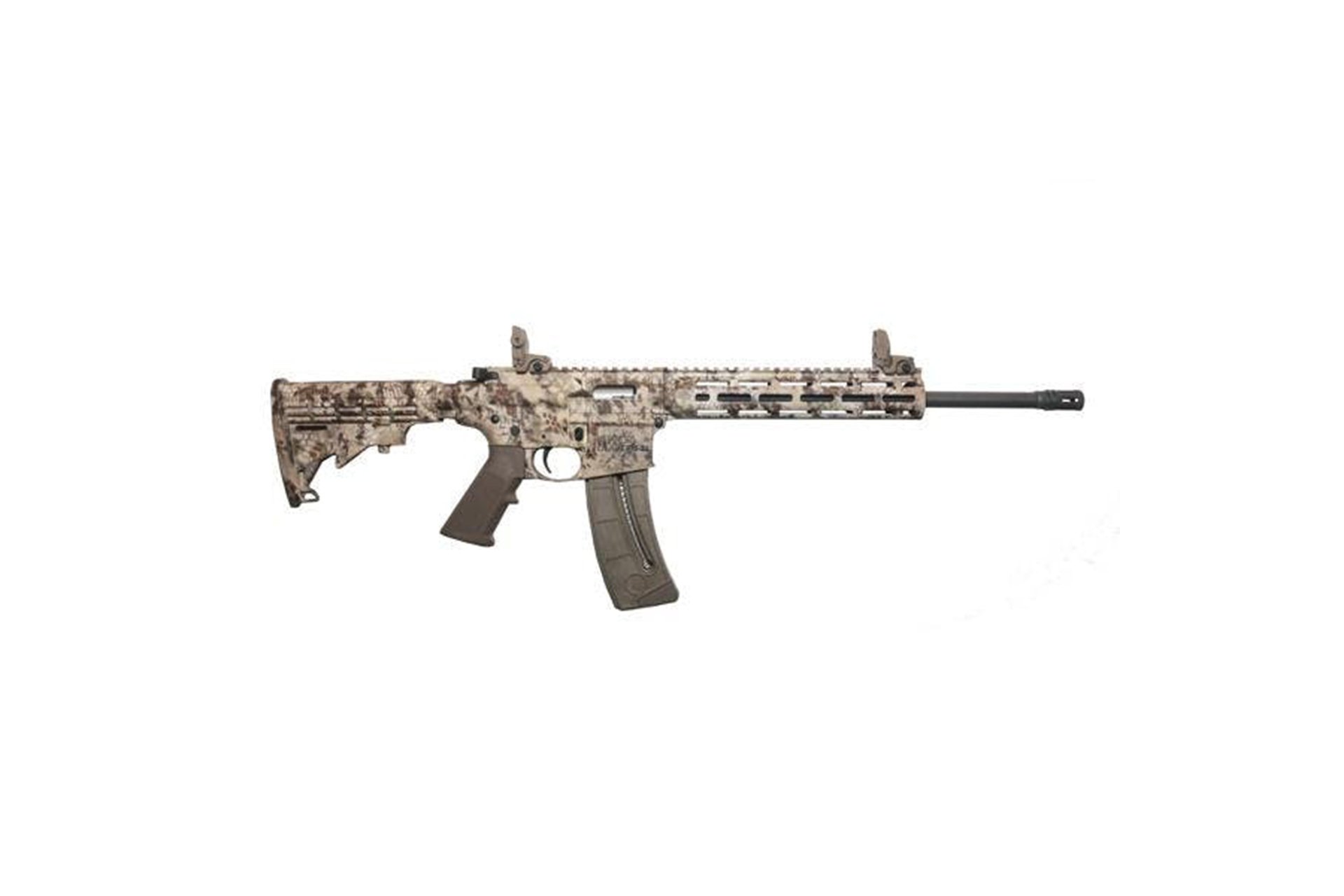 S&W M&P 15-22 Sport M-LOK Kryptic Highlander 22 Long Rifle Semi Auto Rifle - Blue/Black, 16.5" Barrel, 25+1 Rounds, Synthetic, 6-Position Stock