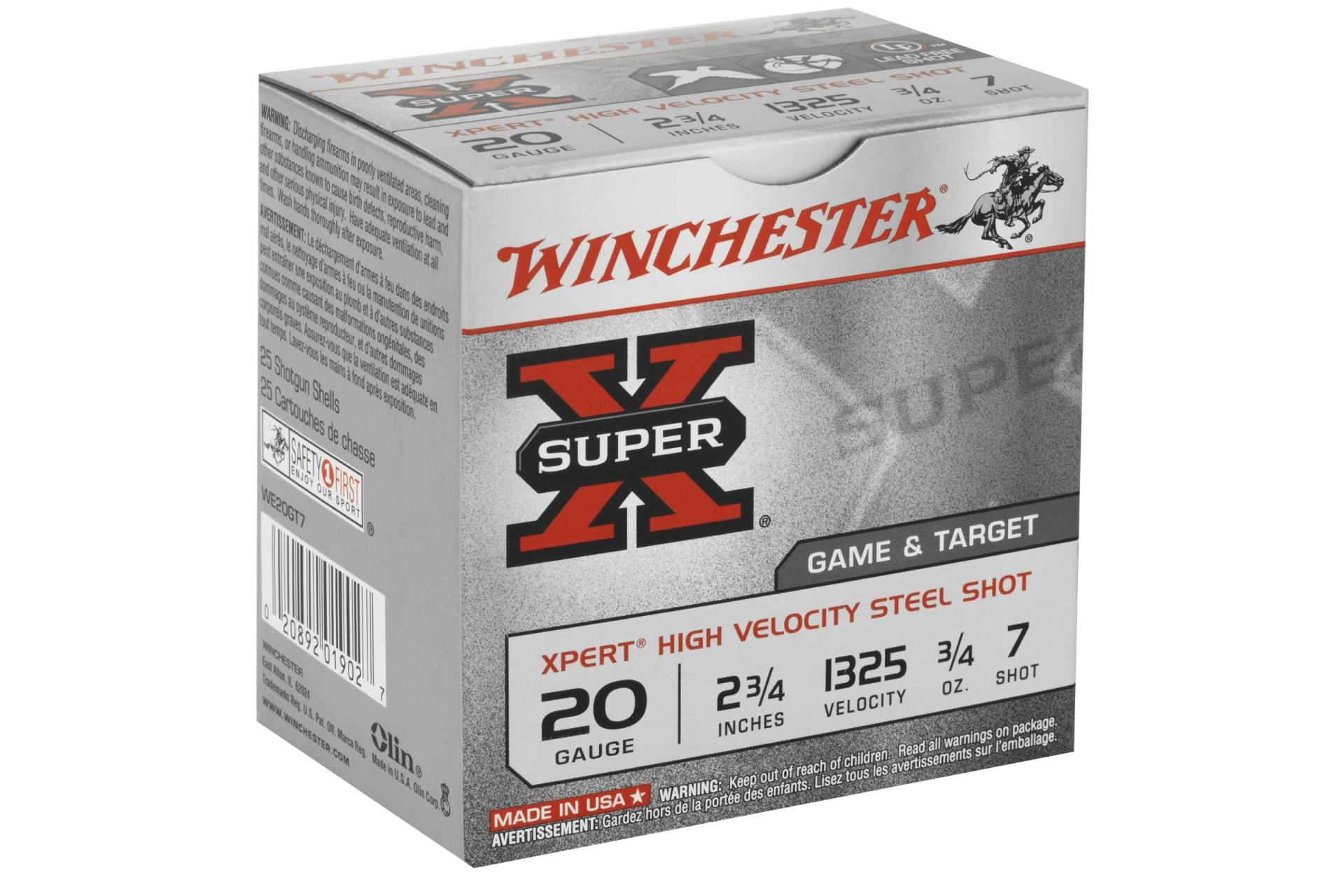 Winchester 20 Gauge Super-X Steel Lead Free WE20GT7 2-3/4" #7 Shot Shotgun Ammunition Shotgun Ammo - 250 rounds case