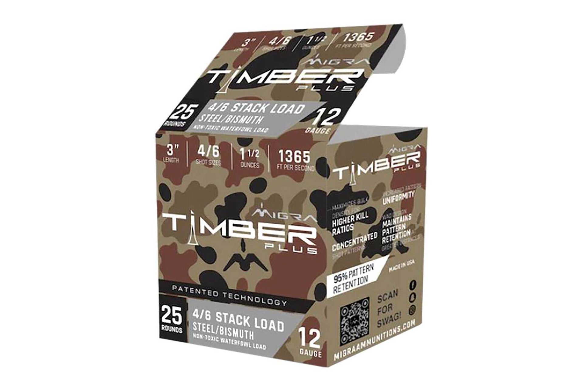 Migra M-12SB4-6 Timber Plus 12GA Steel/Bismuth 3" 1 1/2oz 25Rd Shotgun Ammo - 25 Rounds
