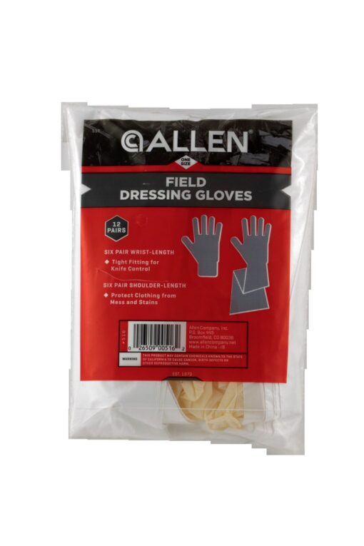 Allen 516 Field Dressing Gloves Clear Shoulder/Wrist Latex OSFA 6 Pair of each