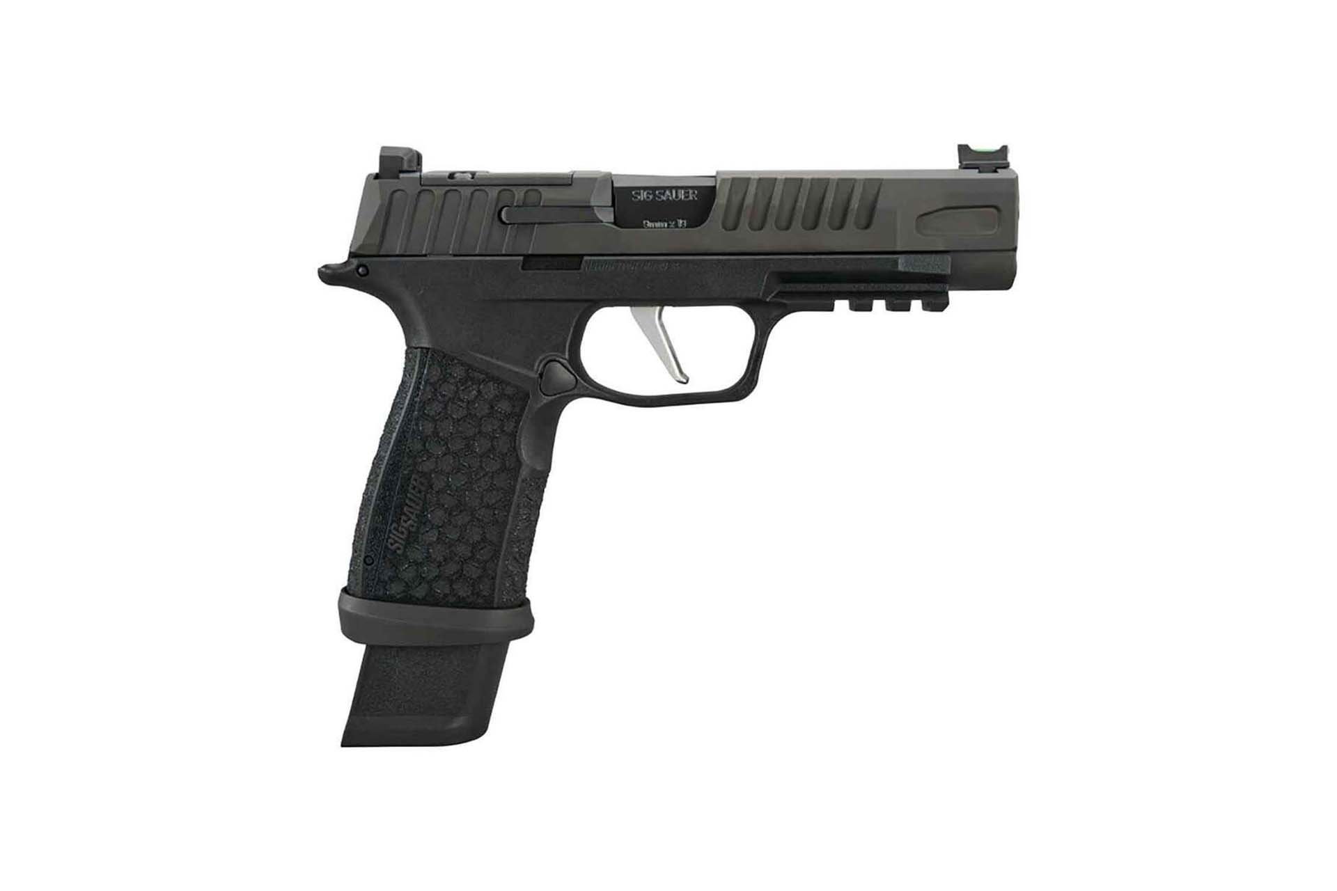 Sig Sauer P365 9mm 4.3In Blk Fiber Opt Front W/ Blk Rear Lxg Grip (1) 17Rd (2) 21Rd Mag Optic Ready Magwell