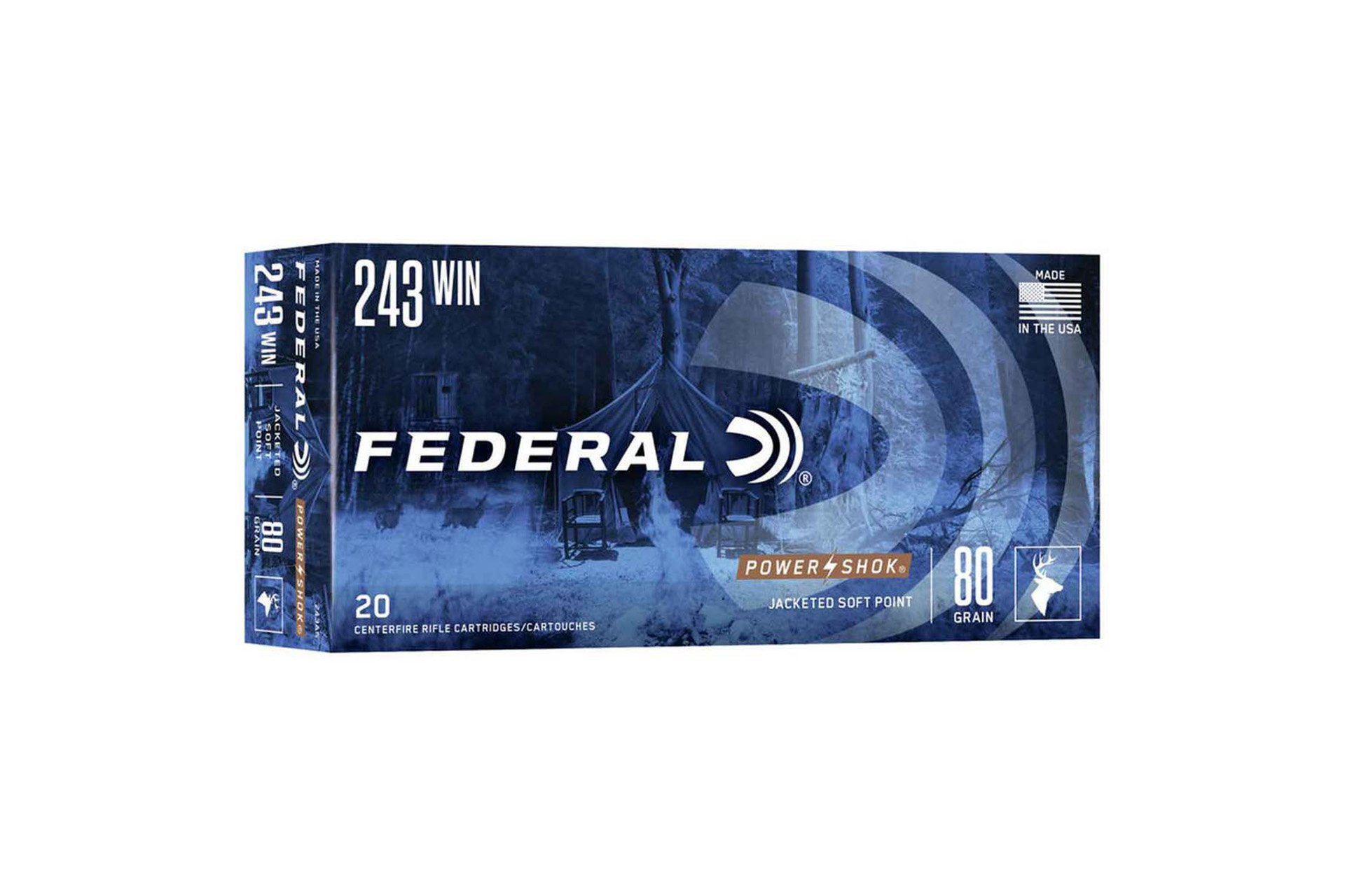 Federal Ammunition .243 Winchester 80gr SP Power-Shok Ammo Rifle Ammo - 25 Rounds