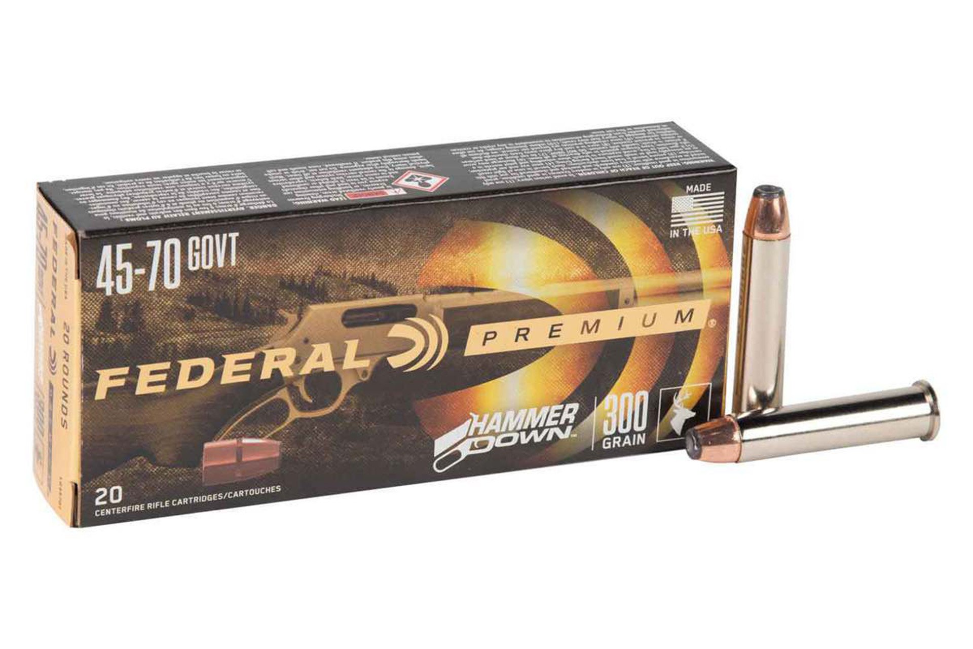 Federal LG45701 Premium HammerDown 45-70 Gov 300 gr Bonded Soft Point Rifle Ammo - 20 Rounds