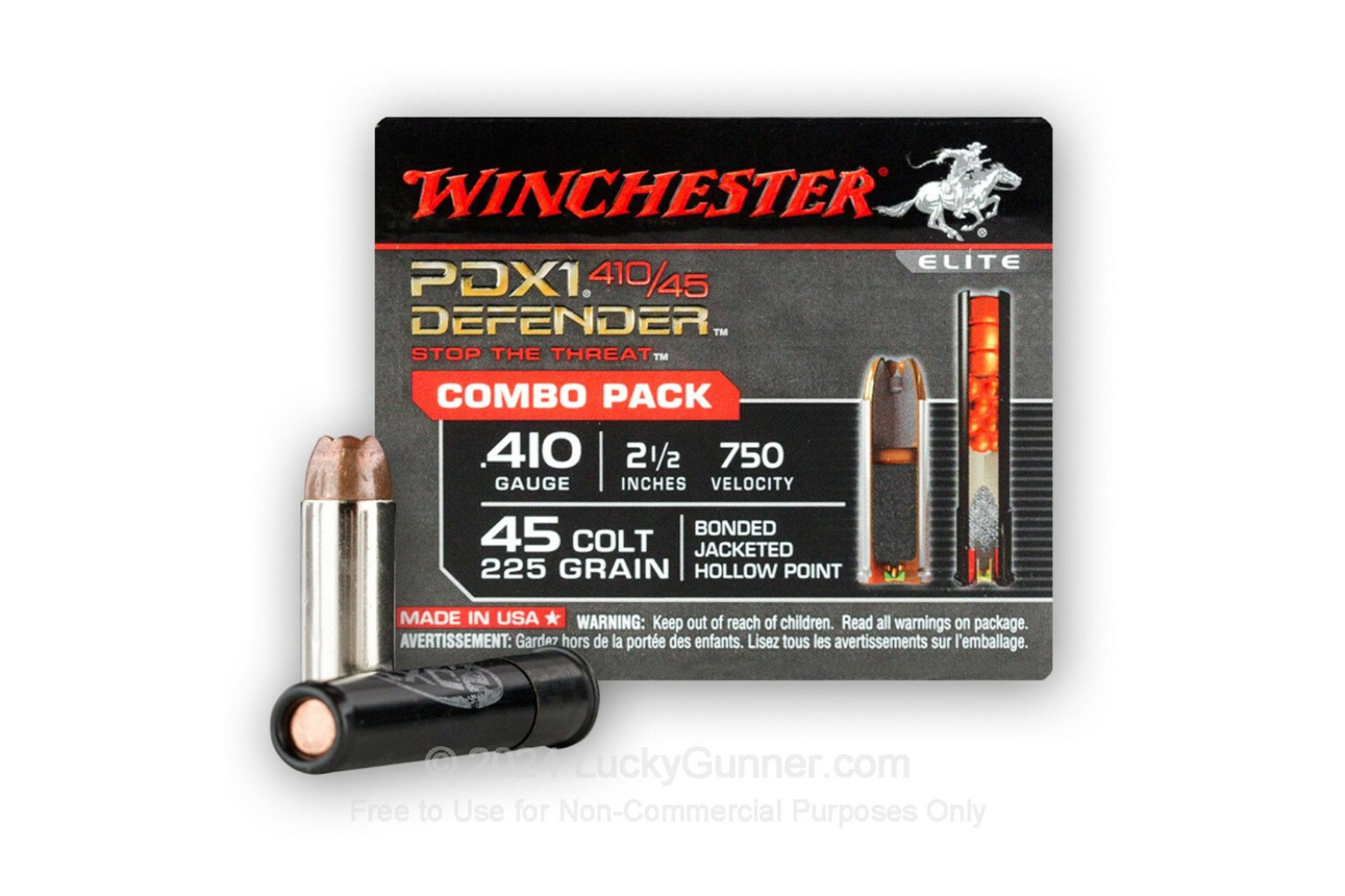 Winchester .45 Colt & .410 Bore Ammunition 20 Rounds Defender Combo Pack 225 Grains