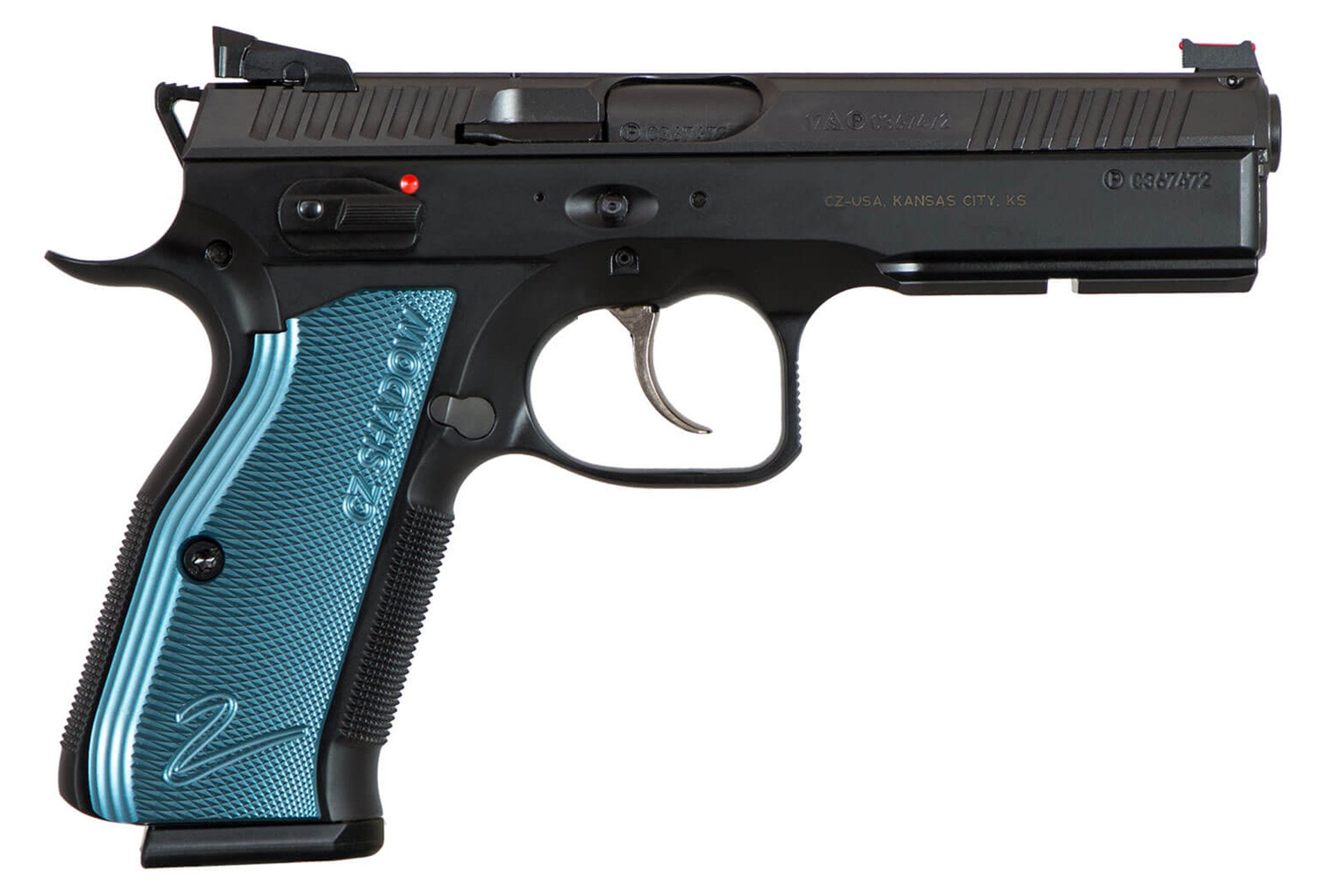 CZ-USA 91257 Shadow 2 SA/DA 9mm 4.89" Non-Tilted Barrel 17+1 Checkered Blue Aluminum Grip