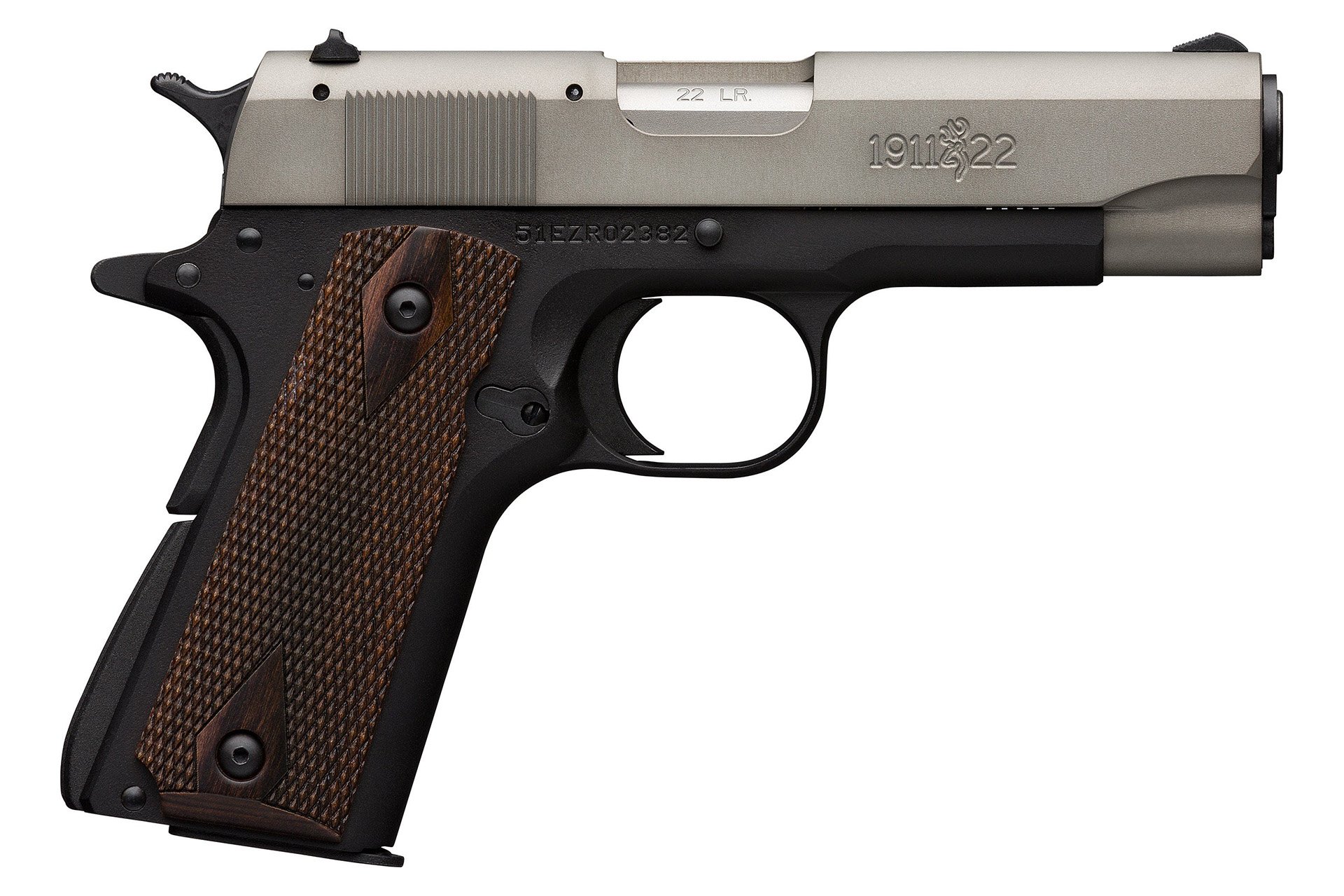 Browning 1911-22 A1 Compact Gray / Black 22 LR 3.625" Barrel 10 Rounds Walnut Grip