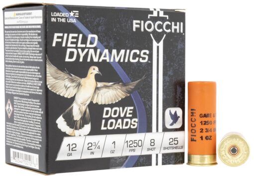 Fiocchi 12GT8 Field Dynamics 12 Gauge 2.75" 1 oz 8 Shot Shotgun Ammo - 25 Rounds