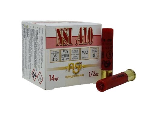 NOBEL SPORT NSI .410 GAUGE 2 1/2'' MAX DRAM EQ. # 8 SHOT 1/2 OZ Shotgun Ammo - 250 Rounds -